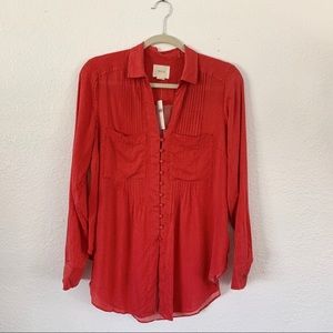 Anthro red/white pin dot blouse